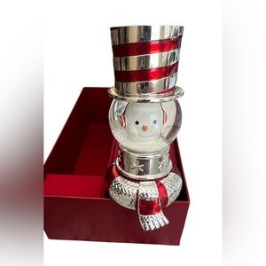 NIB Neiman Marcus glass and metal Snowman Wine Stopper and drip Stop